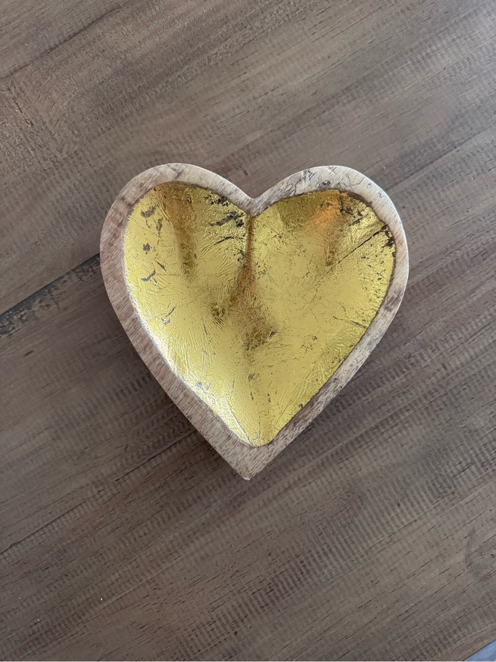 Gold Heart Wooden Decorative Bowl